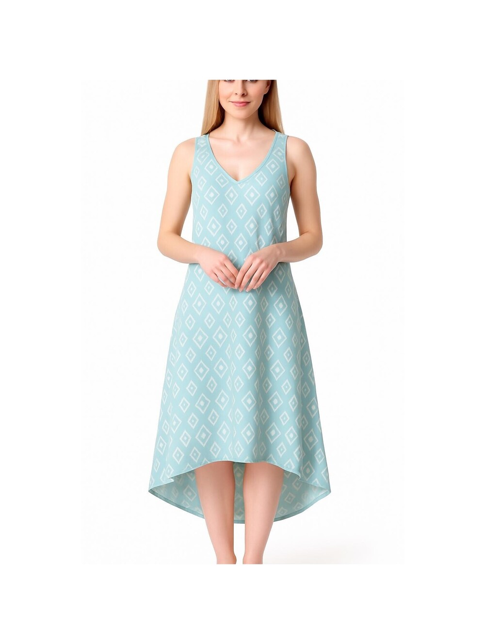 Neiman Marcus Blue High Low Dress M 100% Tencel Sleeveless V-Neck Shift NWT Sz M